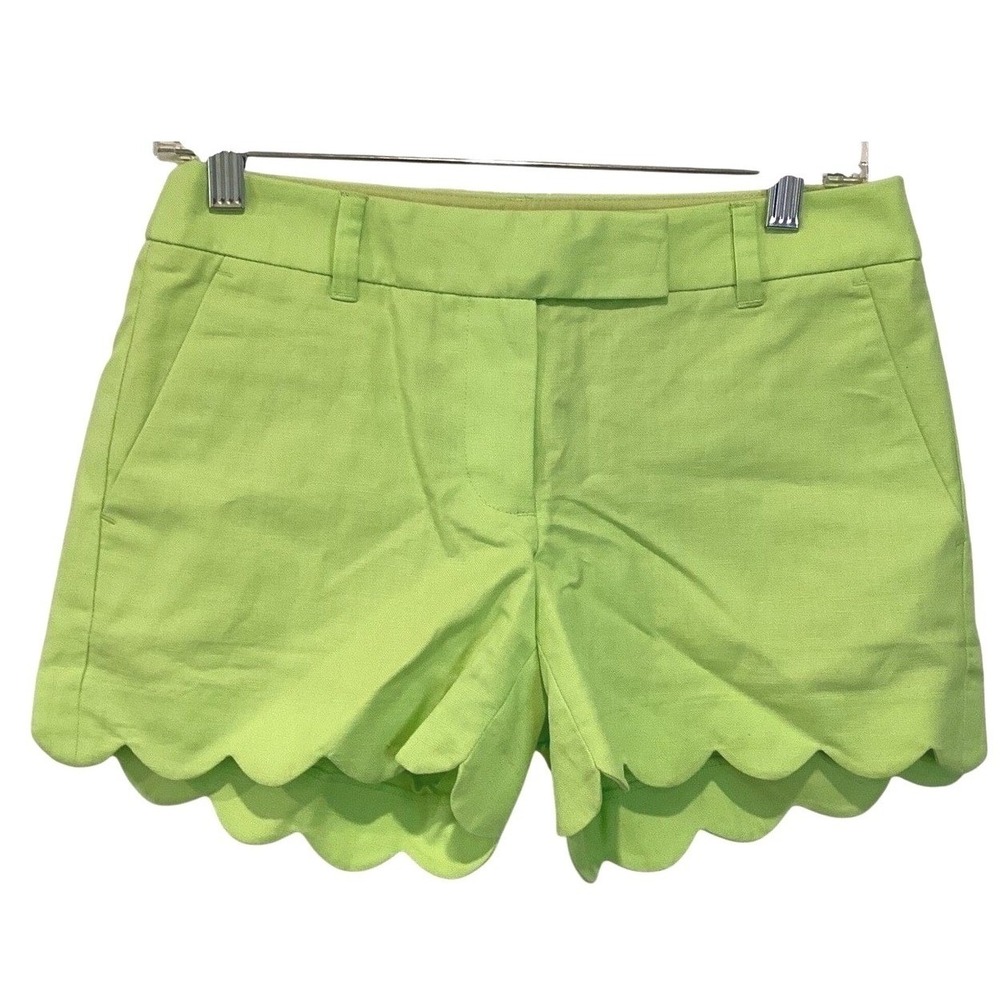 NWT J.Crew Women's Chino Shorts Linen Blend Scalloped Hem Lime Green - Size 0